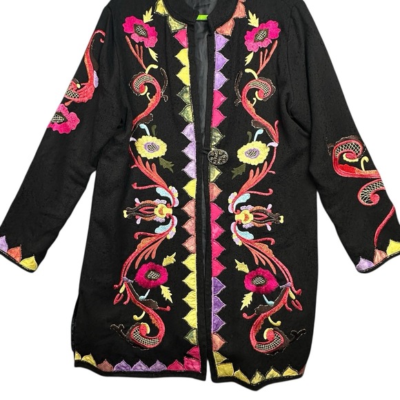 VTG Soft Surroundings Jacket Women Large Black Multicolor Floral Embroidery Boho - Picture 4 of 14
